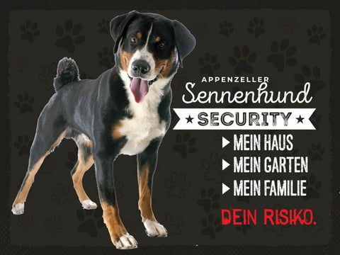 Schild Appenzeller Sennenhund Security Hund Haus 12x18 20x30 30x40 Blech/Holz