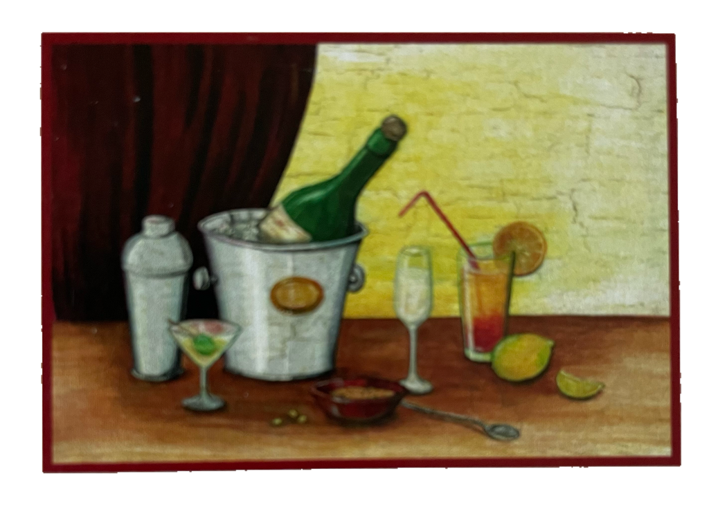 Nostalgie Holzschild Sekt Cocktails Alkohol Cocktail Glas Flasche Schild