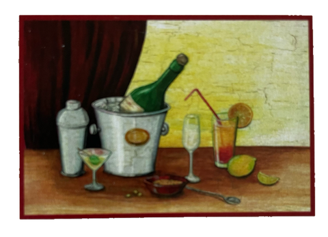 Nostalgie Holzschild Sekt Cocktails Alkohol Cocktail Glas Flasche Schild