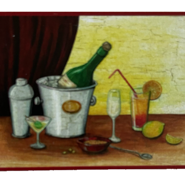 Nostalgie Holzschild Sekt Cocktails Alkohol Cocktail Glas Flasche Schild