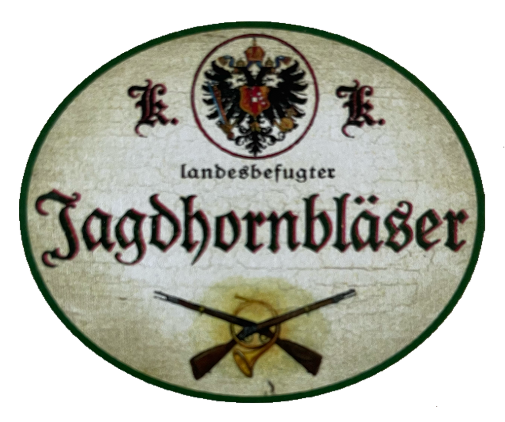 KuK Nostalgie Holzschild Landesbefugter Jagdhornbläser Jagd Jagen Jäger Schild