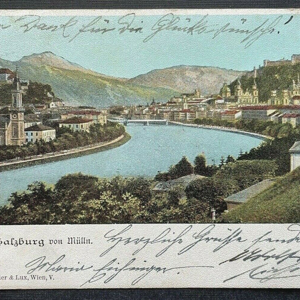 Salzburg von Mülln Salzach Fluss Brücke Festung Burg Kirche Österreich 410856 TH