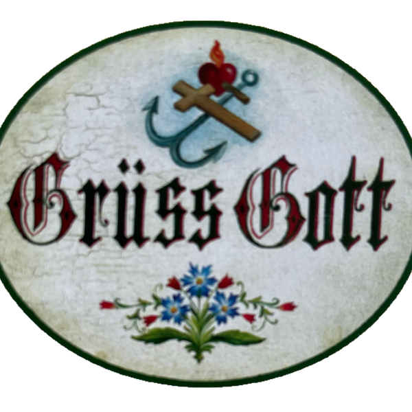 Nostalgie Holzschild Grüss Gott Begrüßung Hallo Willkommen Schild