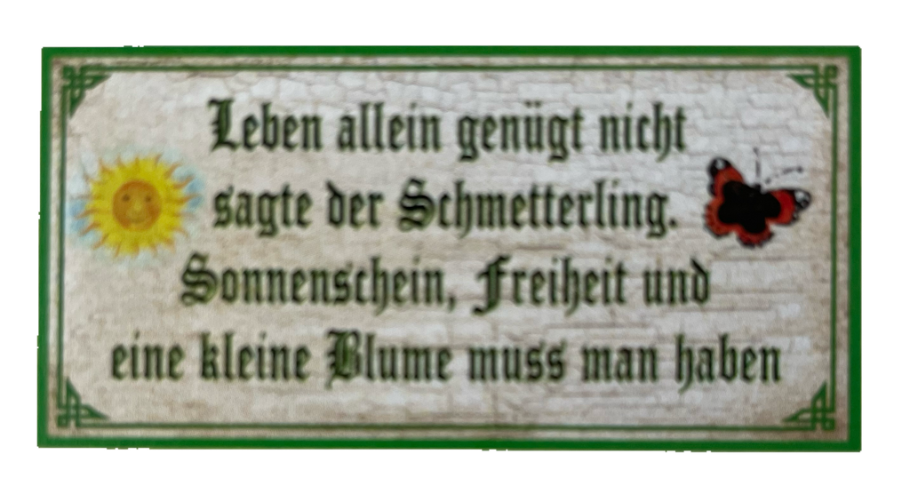 Nostalgie Holzschild Leben Allein Genügt Nicht Schmetterling Sonnenschein Schild