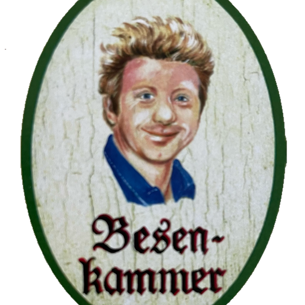 Nostalgie Holzschild Besenkammer Boris Becker Porträt Schild