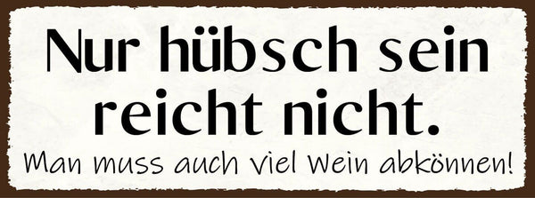 Schild nur hübsch sein reicht nicht man muss auch viel wein abkönnen 27x10