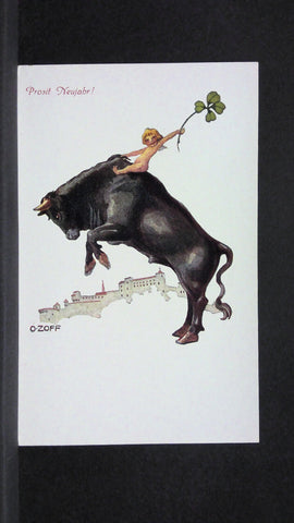 Kunst-Karte O. Zoff Salzburger Stier Prosit Neujahr JW34103