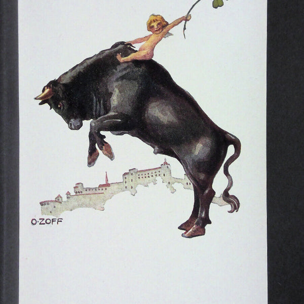 Kunst-Karte O. Zoff Salzburger Stier Prosit Neujahr JW34103