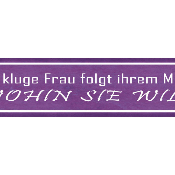 Schild Kluge Frau Mann Folgt Wohin Eigener Willen Wunsch 46 x 10 Blech od. Holz
