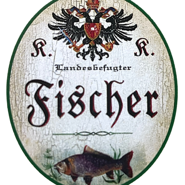 KuK Nostalgie Holzschild "Landesbefugter Fischer" Angeln Fisch Meer See