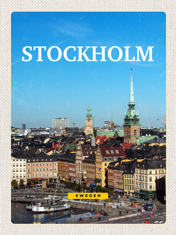 Schild Stockholm Sweden Schweden Stadt Ansicht 12x18 20x30 30x40 Blech od. Holz