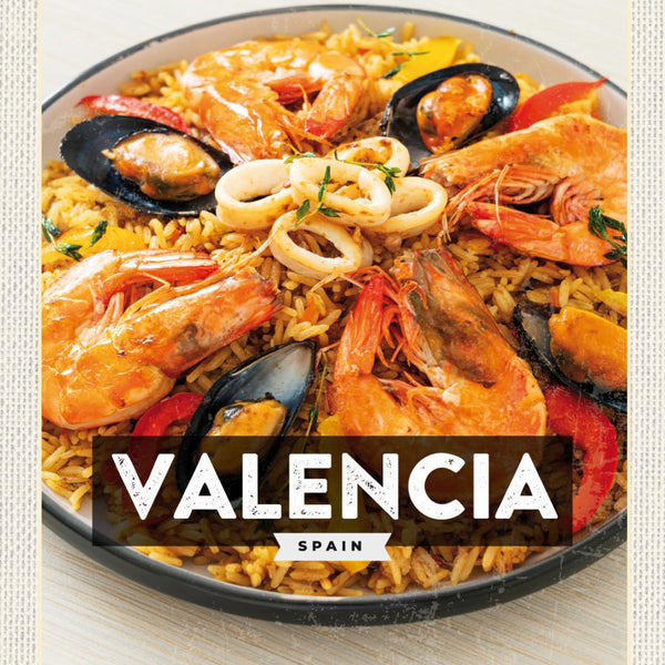 Schild Valencia Spain Spanien Paella Meeresfrüchte 12x18 20x30 30x40 Blech/Holz