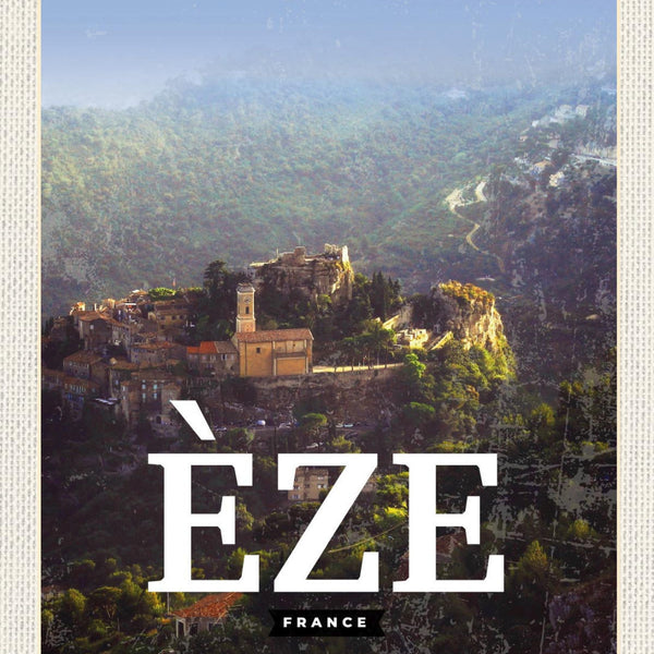 Schild Èze France Frankreich Ansicht Berg Dorf 12x18 20x30 30x40 Blech/Holz