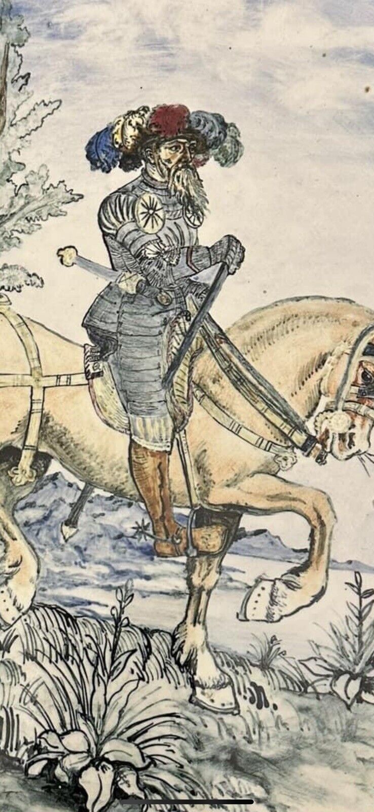 Wächtersbach Keramik antik Teller ca. 40 cm um 1900 Reiter Pferd