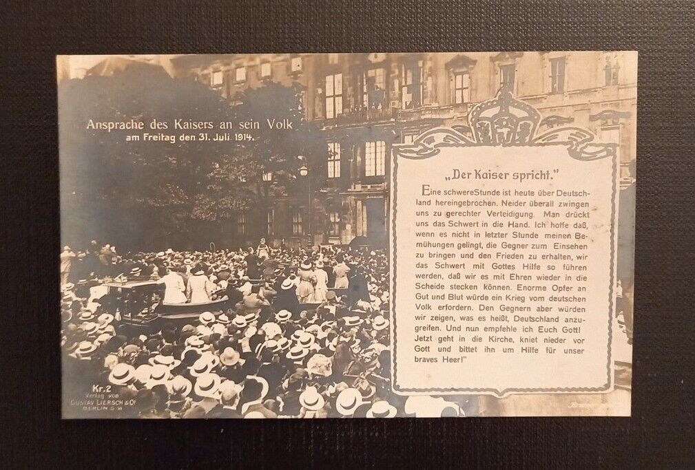 Ansichtskarte IWK Ansprache Des Kaisers An Sein Volk Am Freitag Den 31.Juli 1914 Ga