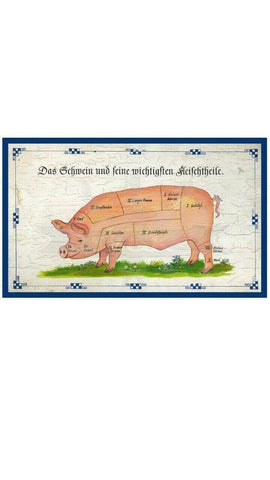 Kuk nostalgie holzschild "das schwein und seine fleischteile"