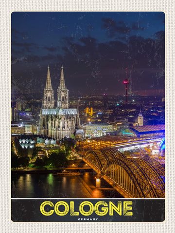 Schild Cologne Germany Köln Dom Stadt Nacht D 12x18 20x30 30x40 Blech/Holz