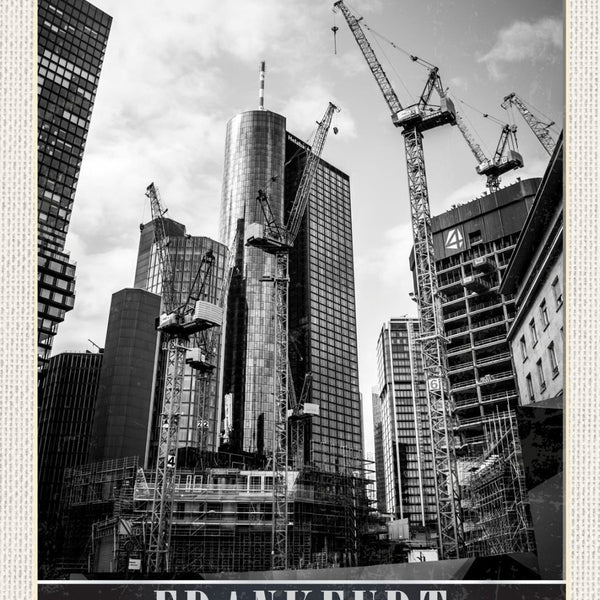 Schild Frankfurt Germany Hochhaus Stadt Kran D 12x18 20x30 30x40 Blech/Holz