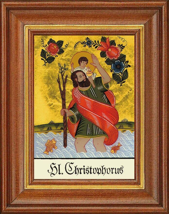 Hinterglasbild - hl. christophorus - patronatsbild taufe namenspatron 12,7x16