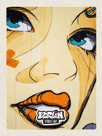 Schild Berlin Street Art Graffiti Frau Gesicht D 12x18 20x30 30x40 Blech/Holz