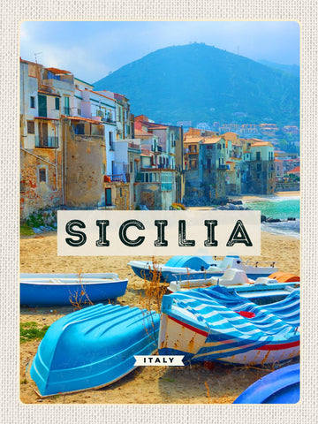Schild Sicilia Italy Sizilien Italien Boote Küste 12x18 20x30 30x40 Blech/Holz