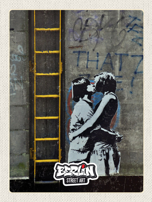 Schild Berlin Street Art Graffiti Paar Kuss D 12x18 20x30 30x40 Blech/Holz