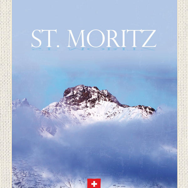 Schild St. Moritz Schweiz Gebirge Berg Schnee 12x18 20x30 30x40 Blech od. Holz