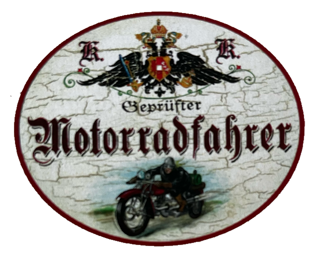 KuK Nostalgie Holzschild Geprüfter Motorradfahrer Biker Motorrad Bike Schild