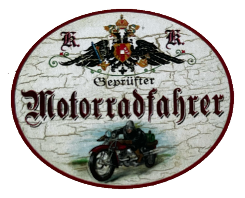 KuK Nostalgie Holzschild Geprüfter Motorradfahrer Biker Motorrad Bike Schild