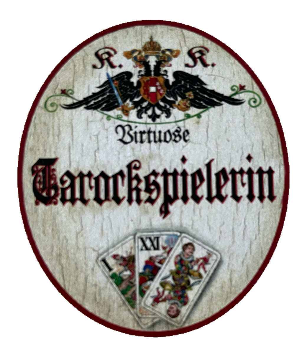 KuK Nostalgie Holzschild Virtuose Tarockspielerin Karten Spiel Tarock Schild