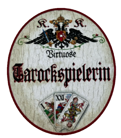 KuK Nostalgie Holzschild Virtuose Tarockspielerin Karten Spiel Tarock Schild
