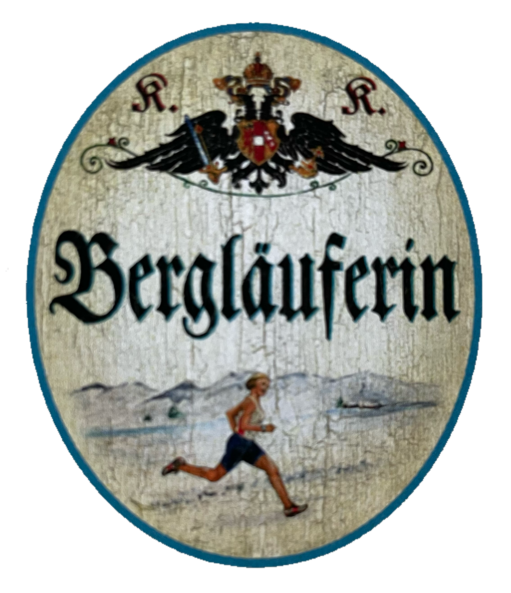 KuK Nostalgie Holzschild Bergläuferin Laufen Lauf Sport Joggen Berge Schild