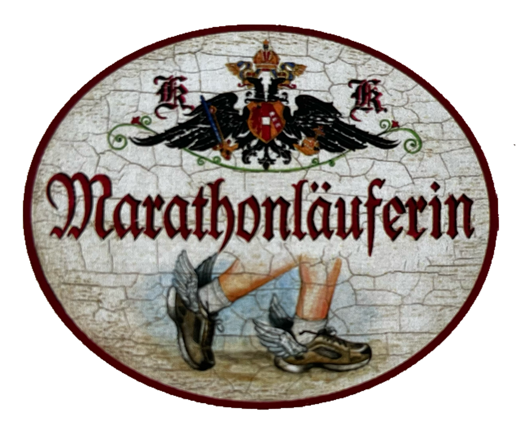 KuK Nostalgie Holzschild Marathonläuferin Marathon Lauf Laufen Rennen Schild