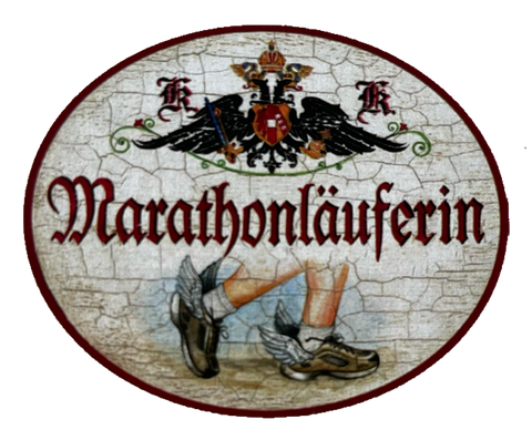 KuK Nostalgie Holzschild Marathonläuferin Marathon Lauf Laufen Rennen Schild