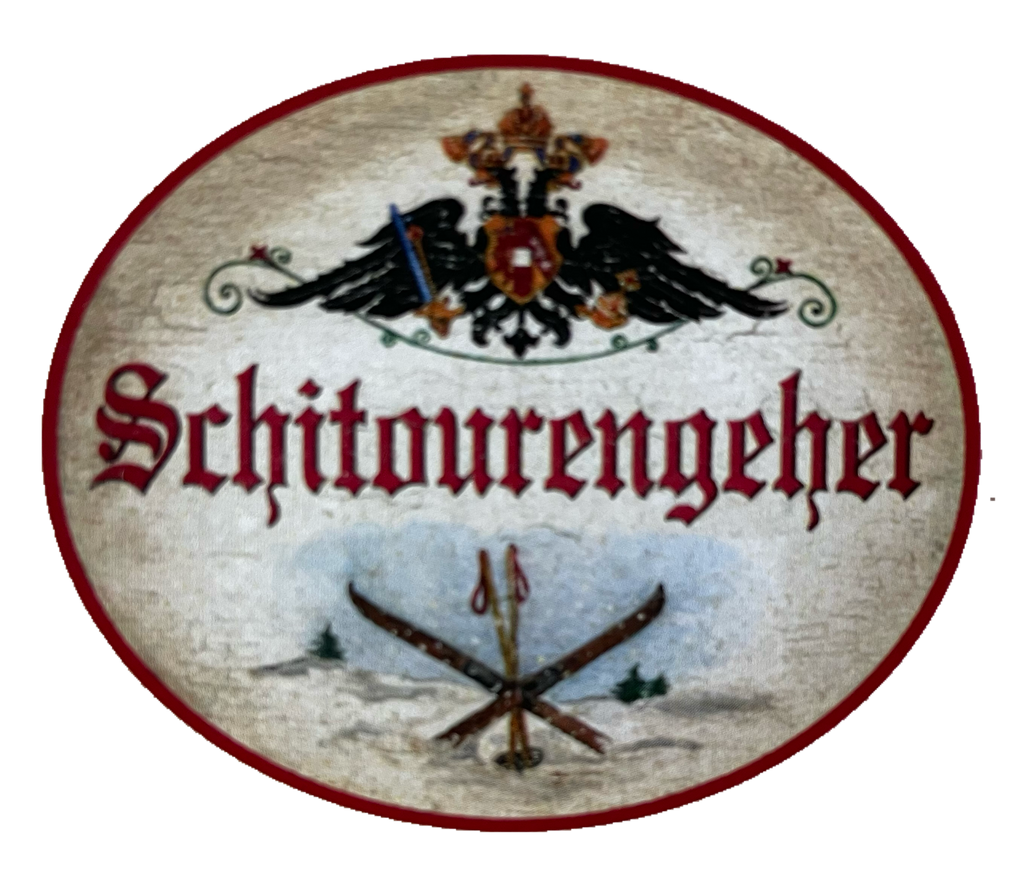 KuK Nostalgie Holzschild Schitourengeher Schi Tour Ski Winter Schnee Schild