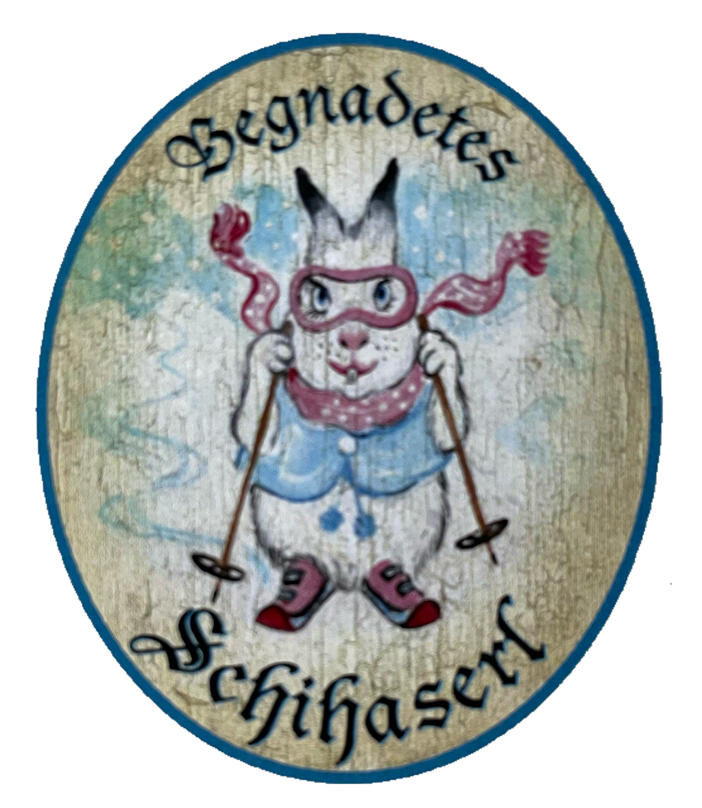 Nostalgie Holzschild Begnadetes Schihaserl Schifahren Ski Schnee Hase Schild