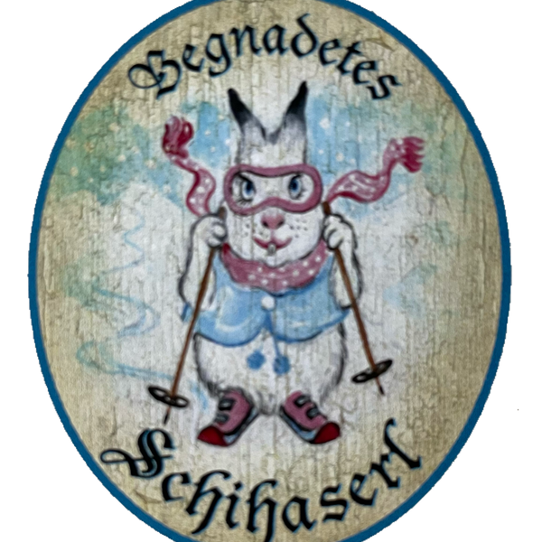 Nostalgie Holzschild Begnadetes Schihaserl Schifahren Ski Schnee Hase Schild