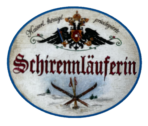 KuK Nostalgie Holzschild Privilegierte Schirennläuferin Schi Winter Sport Schild