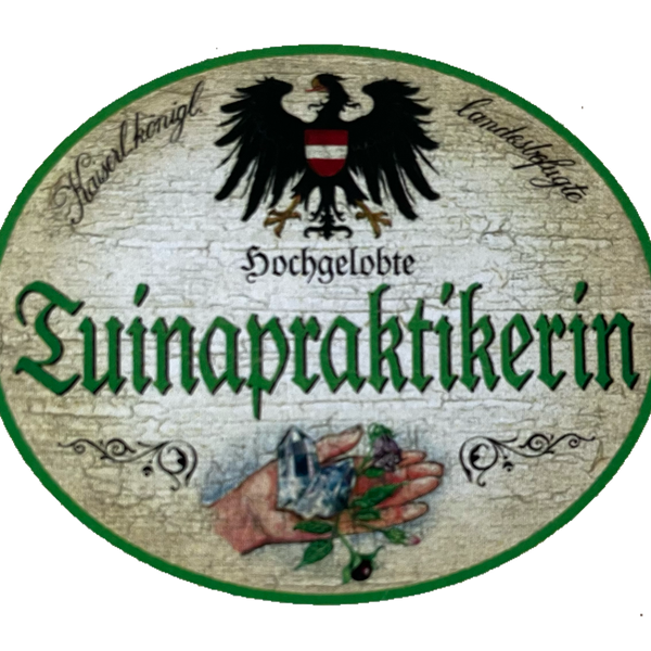 KuK Nostalgie Holzschild Hochgelobte Tuinapraktikerin Heilmassage Schild