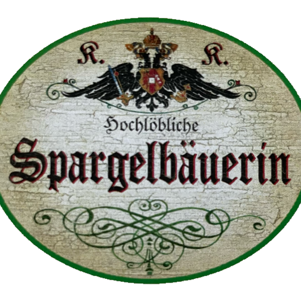 KuK Nostalgie Holzschild Hochlöbliche Spargel Bäuerin Gemüse Anbau Schild