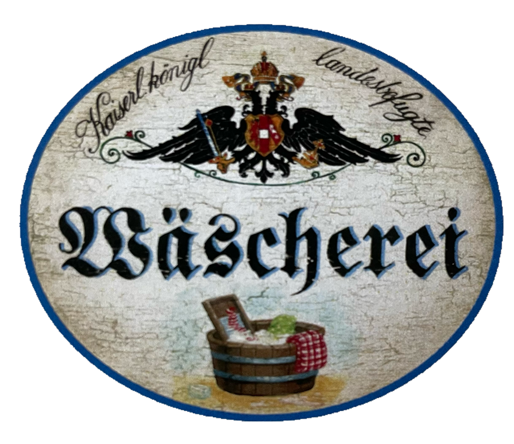 KuK Nostalgie Holzschild Landesbefugte Wäscherei Textilien Waschen Schild
