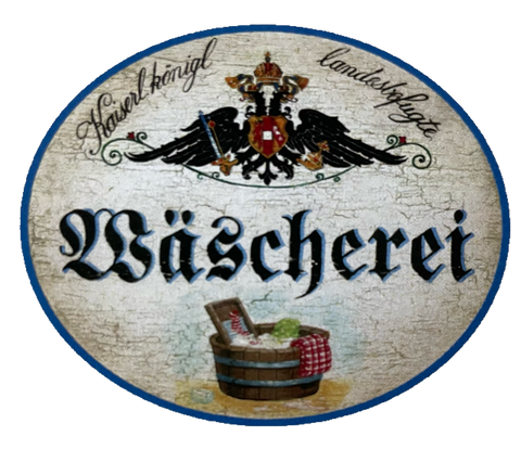 KuK Nostalgie Holzschild Landesbefugte Wäscherei Textilien Waschen Schild
