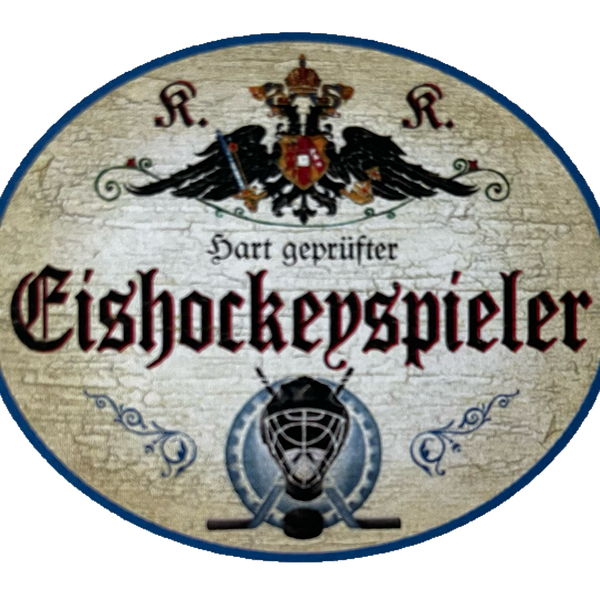 KuK Nostalgie Holzschild Hart Geprüfter Eishockey Spieler Sport Team Schild