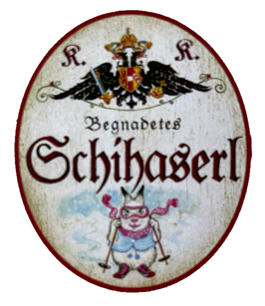 KuK Nostalgie Holzschild Begnadetes Schihaserl Schifahren Ski Schnee Hase Schild