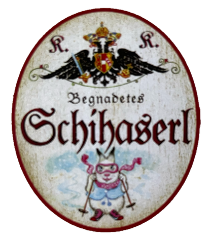KuK Nostalgie Holzschild Begnadetes Schihaserl Schifahren Ski Schnee Hase Schild