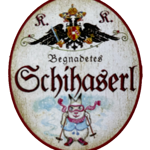 KuK Nostalgie Holzschild Begnadetes Schihaserl Schifahren Ski Schnee Hase Schild