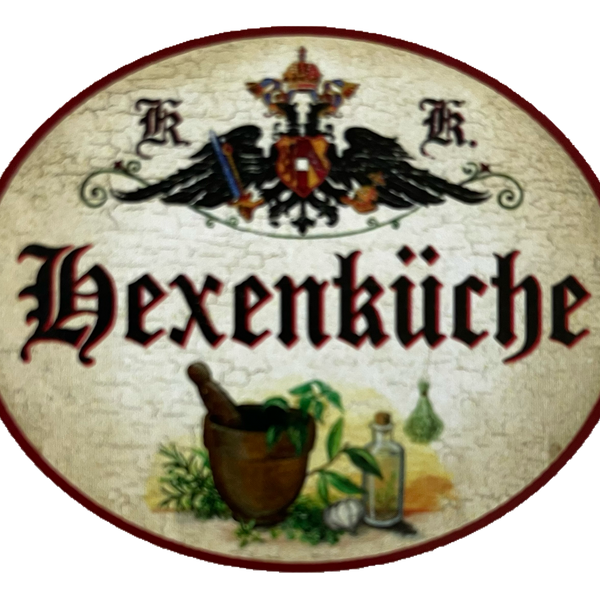 KuK Nostalgie Holzschild Hexenküche Hexe Küche Kräuter Frau Schild