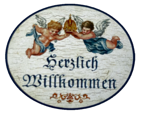 Nostalgie Holzschild Herzlich Willkommen Herein Wohnung Haus Engel Schild