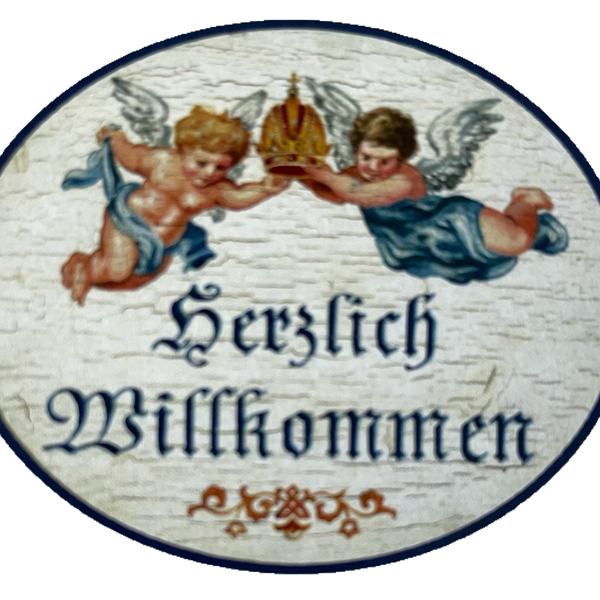 Nostalgie Holzschild Herzlich Willkommen Herein Wohnung Haus Engel Schild