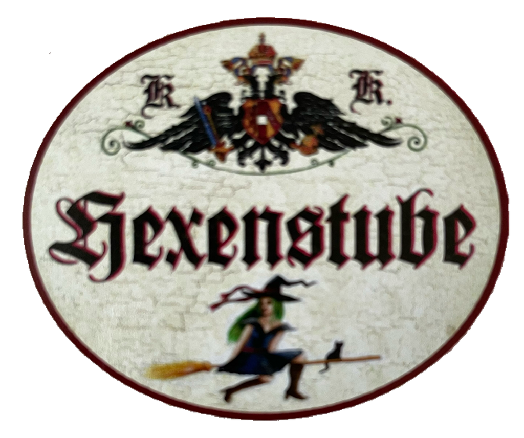 KuK Nostalgie Holzschild Hexenstube Hexe Zimmer Besen Katze Frau Schild